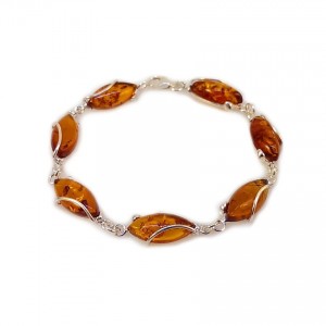 Amber bracelet | Sterling silver | Length - 20,5 to 23,5 cm, Width - 9mm | Weight - 10,2g