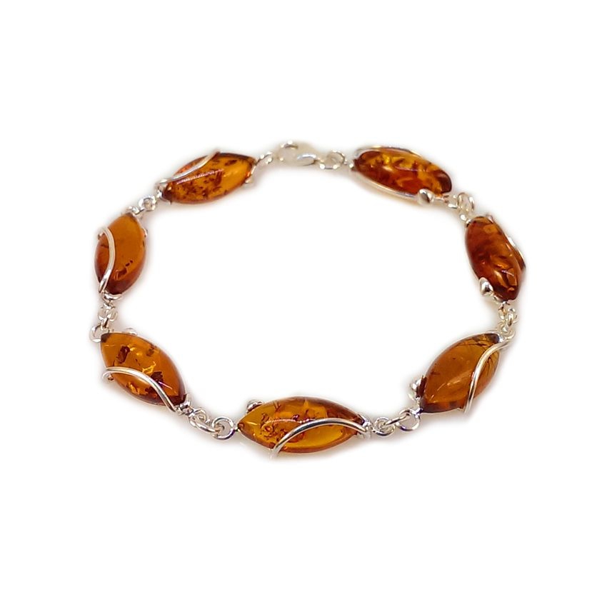 Amber bracelet | Sterling silver | Length - 20,5 to 23,5 cm, Width - 9mm | Weight - 10,2g | ZD.1030