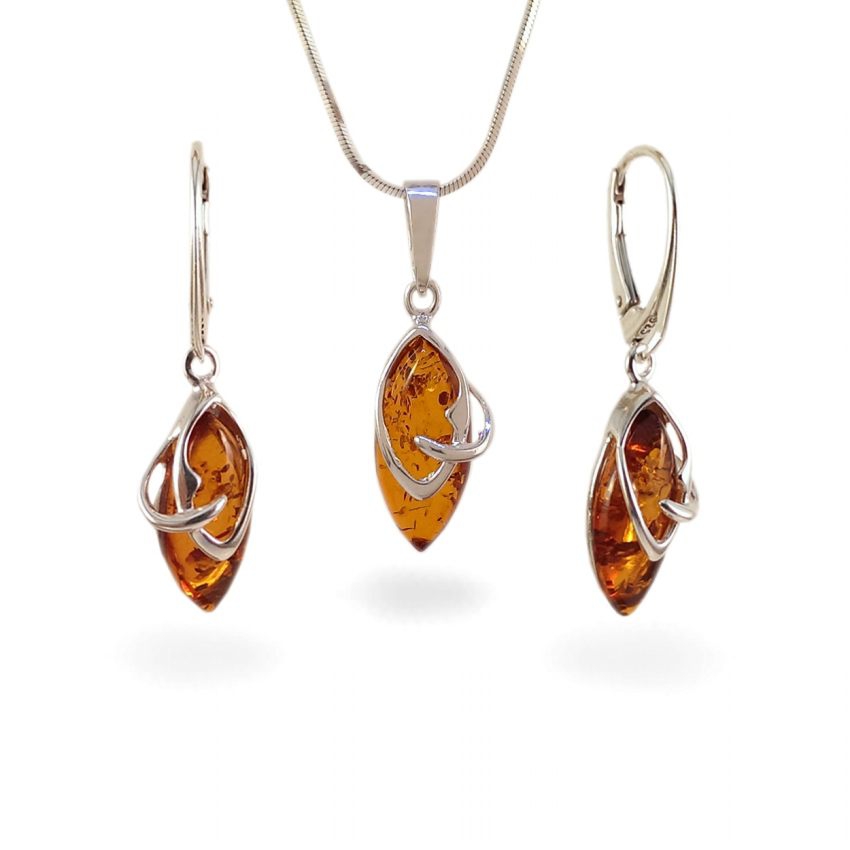Amber pendant | Sterling silver | Height - 30mm, Width - 10mm | Weight - 1,5g | ZD.1068W