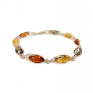 Amber bracelet | Sterling silver | Length - 18,7 to 21,7 cm, Width - 6mm | Weight - 7.9g