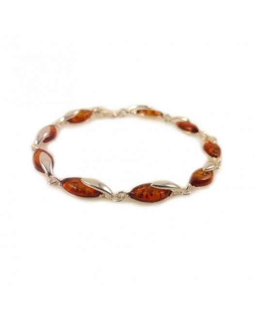 Amber bracelet | Sterling silver | Length - 19,5 to 22,5 cm, Width - 6mm | Weight - 7.9g