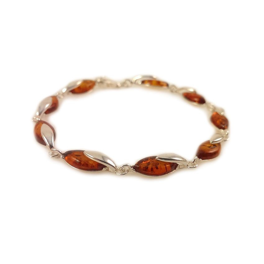Amber bracelet | Sterling silver | Length - 19,5 to 22,5 cm, Width - 6mm | Weight - 7.9g | ZD.1099B