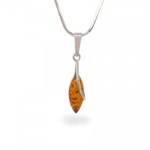 Amber pendant | Sterling silver | Height - 32mm, Width - 7mm | Weight - 1g