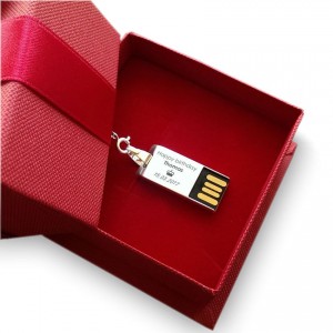 Mini USB Flash Drive | USB 2.0 16GB | Sterling Silver | Teak wood | Available in 10 fonts nad Ikons