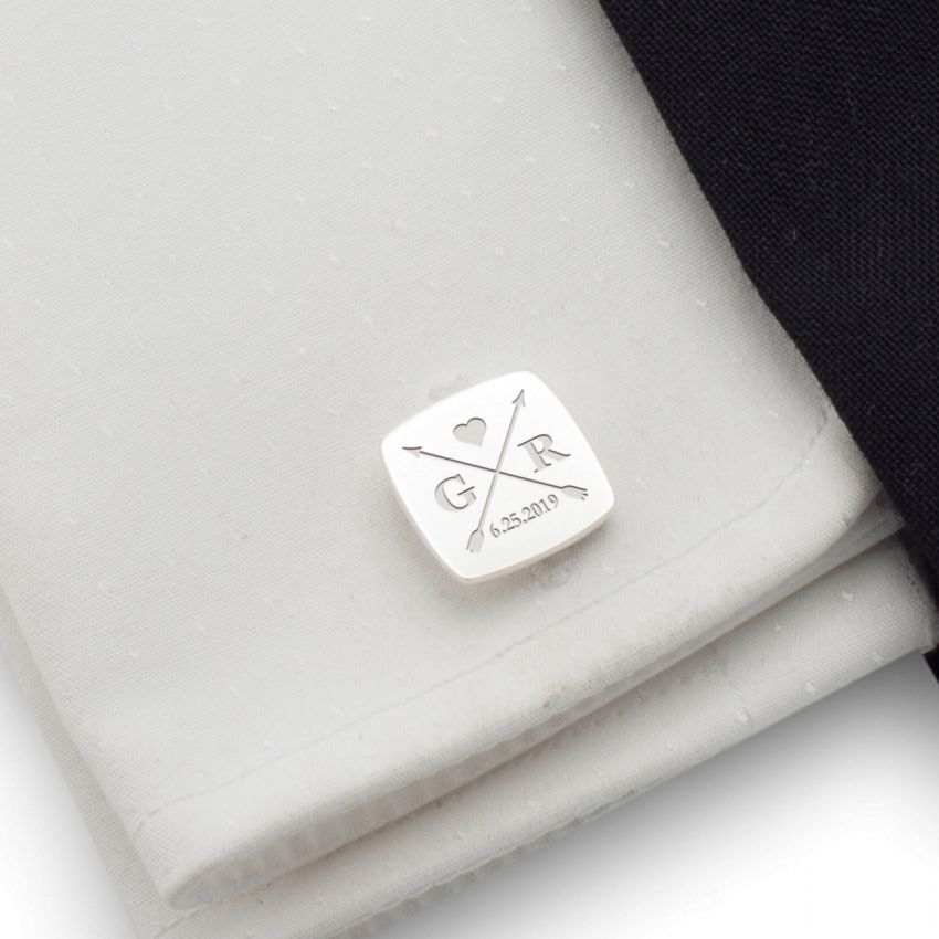 Arrow cufflinks | With initials and wedding date | Sterling silver | ZD.170