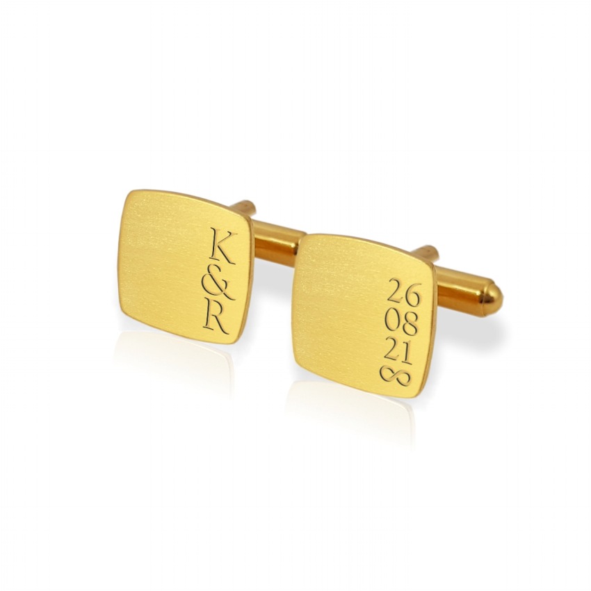 Custom Gold Cufflinks | With initials and wedding date | Sterling silver gold plated | ZD.190Gold