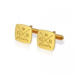 Gold wedding arrow cufflinks | With initials and wedding date | Sterling silver gold plated | ZD.170Gold