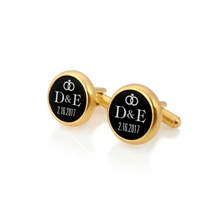 Wedding cufflinks | With initials and wedding date | Sterling silver | Onyx stone | ZD.102