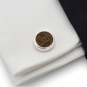 Groom cufflinks | With initials and wedding date | Sterling silver | American Walnut | ZD.92