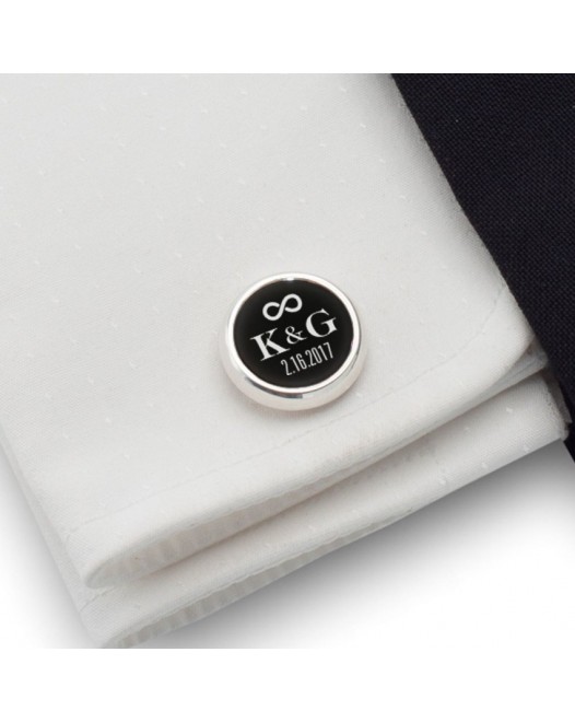 Wedding cufflinks | With initials and wedding date | Sterling silver | Onyx stone | ZD.102