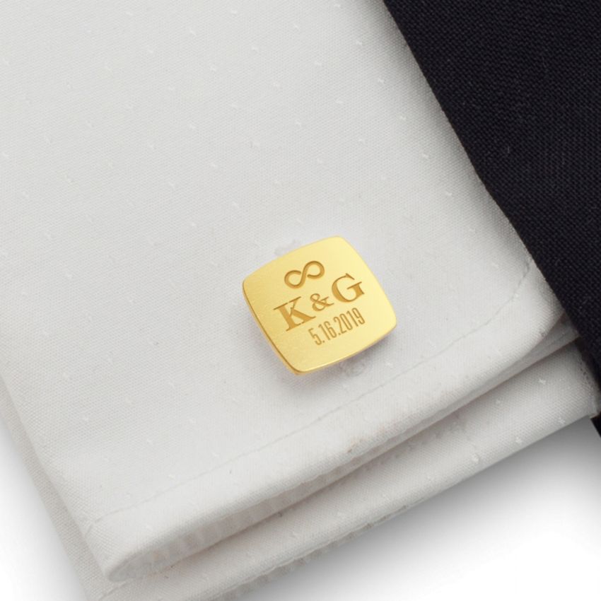 Gold Manschettenknöpfe für Bräutigam | Initialen und Hochzeitsdatum | 925er Silber vergoldet | ZD95G
