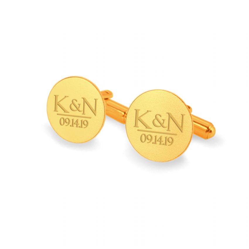 Custom Gold Cufflinks | With initials and wedding date | Available in 10 fonts | Sterling silver gold plated | ZD.173Gold