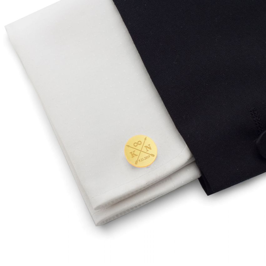 Gold Manschettenknöpfe personalisiert | Initialen und Hochzeitsdatum | 925er Silber vergoldet | ZD171G
