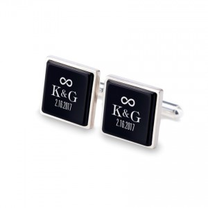 Groom cufflinks | With initials and wedding date | Sterling silver | Onyx stone | ZD.93