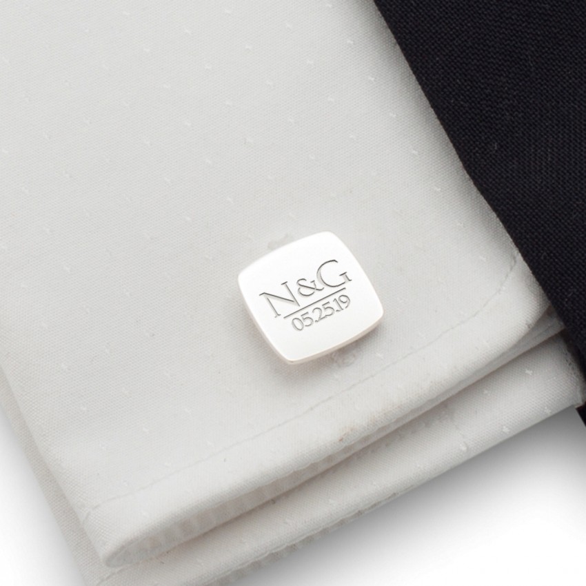 Groom cufflinks | With initials and wedding date | Available in 10 fonts | Sterling silver | ZD.172