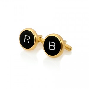 Engraved Gold Cufflinks | Available in 10 fonts | Sterling silver gold plated | Onyx stone | ZD.110Gold