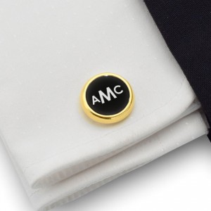 Engraved Gold Cufflinks | Available in 10 fonts | Sterling silver gold plated | Onyx stone | ZD.106Gold