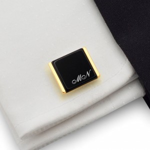 Engraved Gold Cufflinks | Sterling sillver gold plated | Onyx stone | ZD91G