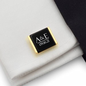 Engraved Gold Cufflinks | initials and wedding date | Sterling sillver gold plated | Onyx stone | ZD202G