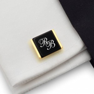 Engraved Gold Cufflinks | Sterling sillver gold plated | Onyx stone | ZD208G