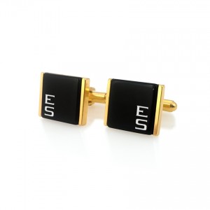 Engraved Gold Cufflinks | Available in 10 fonts | Sterling sillver gold plated | Onyx stone | ZD.74Gold