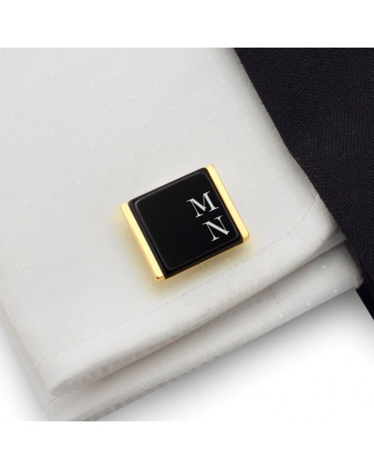 Engraved Gold Cufflinks | Available in 10 fonts | Sterling sillver gold plated | Onyx stone | ZD.74Gold