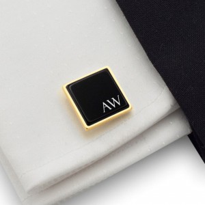Custom Gold Cufflinks | Available in 10 fonts | Sterling silver gold plated | Onyx stone | ZD.122Gold
