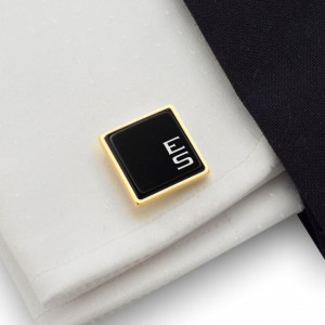 Engraved Gold Cufflinks | Available in 10 fonts | Sterling silver gold plated | Onyx stone | ZD.66Gold