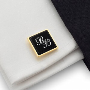 Engraved Gold Cufflinks | Sterling silver gold plated | Onyx stone | ZD206G