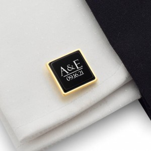 Gold Groom cufflinks | initials and wedding date | Sterling silver gold plated | Onyx stone | ZD201G