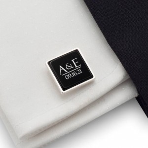 Initials Cufflinks | initials and wedding date | Sterling silver | Onyx stone | ZD201