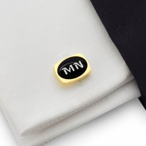 Engraved Oval Cufflinks | Available in 10 fonts | Sterling silver gold plated | Onyx stone | ZD.84Gold