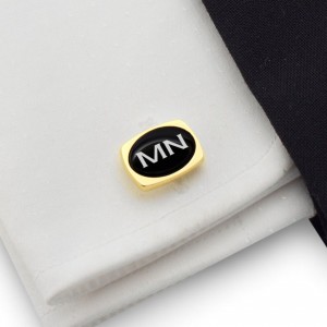 Engraved Oval Cufflinks | Sterling silver gold plated | Onyx stone | ZD83G