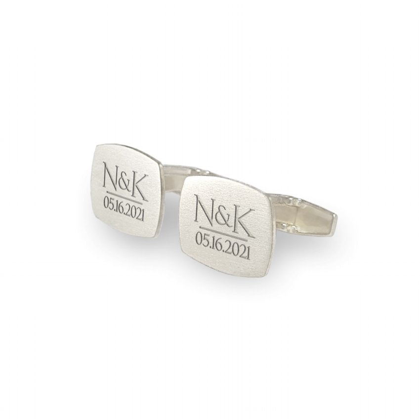 Groom cufflinks | With initials and wedding date | Available in 10 fonts | Sterling silver | ZD.225