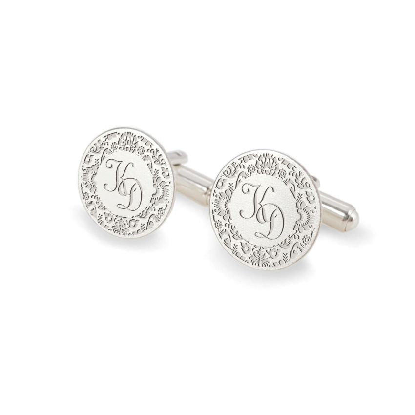 Engraved Folk Silver Cufflinks | Available in 10 fonts | Sterling silver | ZD.163
