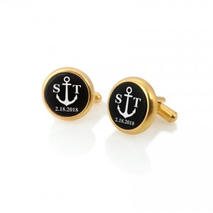 Anchor gold cufflinks | With Your initials and date | Sterling silver gold plated | Onyx stone | ZD.160Gold