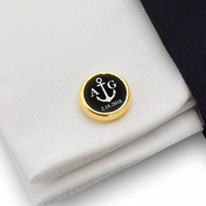 Personalized Anchor cufflinks | With Your initials and date | Sterling silver | Onyx stone | ZD.160