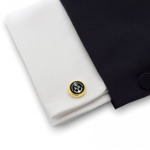 Anchor gold cufflinks | With Your initials and date | Sterling silver gold plated | Onyx stone | ZD.160Gold