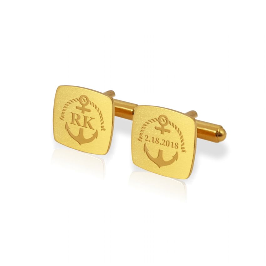 Nautische gold Manschettenknöpfe | Initialen und Datum | 925er Silber vergoldet | ZD164G