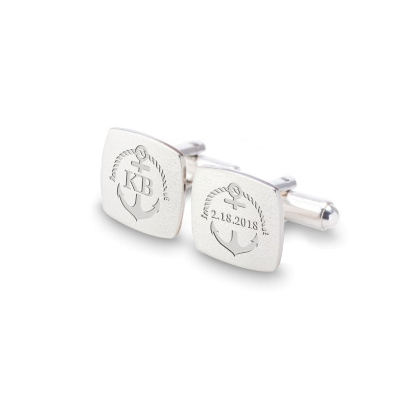 Personalized Anchor cufflinks | With Your initials and date | Sterling silver | ZD.164