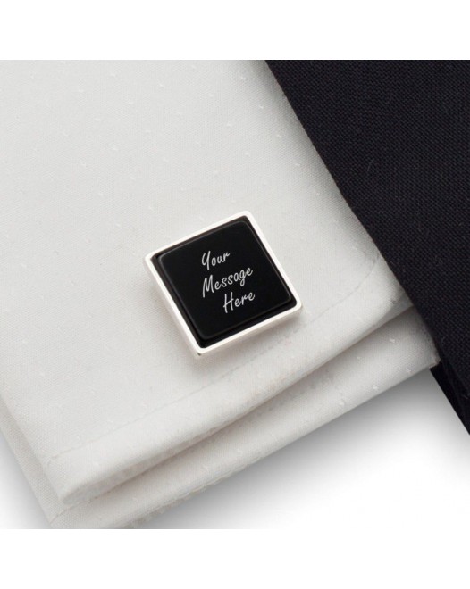 Personalised Cufflinks | With your message | Sterling silver | Onyx stone | ZD.71
