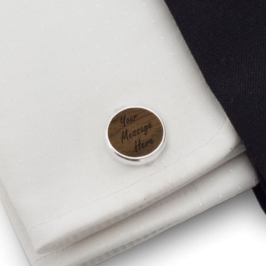 Personalised Wooden Cufflinks | With your message | Sterling silver | American Walnut | ZD.55